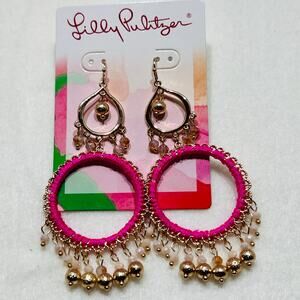 Lilly Pulitzer Dangle Hoop Earrings New on Card Feminine Barbiecore Preppy